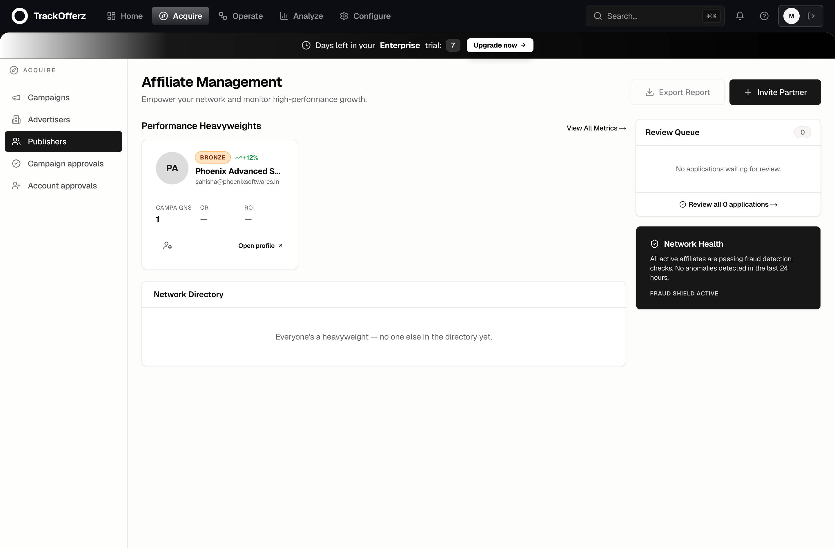 The publishers list with the Invite Partner button